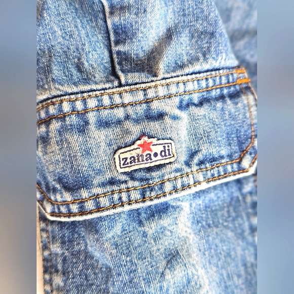 Vintage Y2k Zana Di Blue Denim Cargo Pocket Jeans Flare Distressed w/ Tie String - Picture 10 of 13